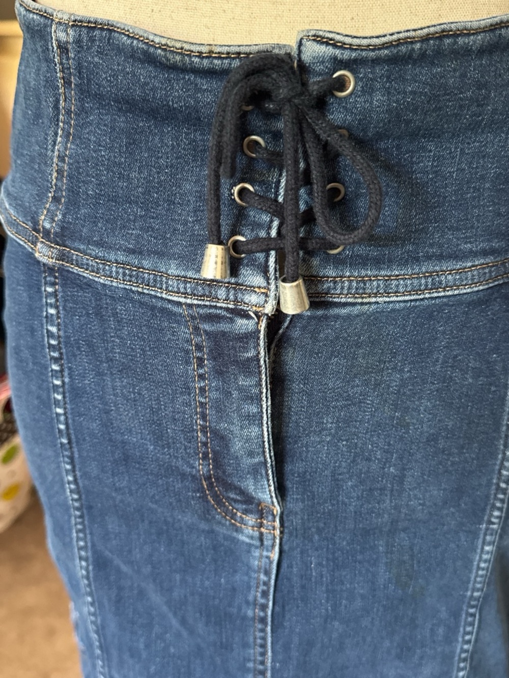 Free People Zip To It High-Rise Lace-Up Denim Mini Skirt